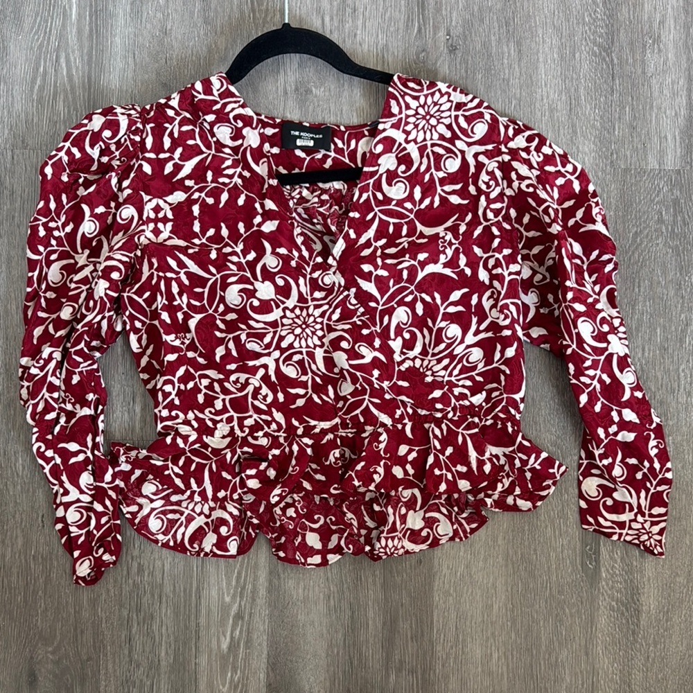 The Kooples Red and White Floral Wrap Blouse